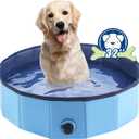 Foldable Dog Pool, Portable Pet Bath Tub and Kiddie Swimming Pool, Collapsible Bathtub for Puppies, Small, Medium and Large Dogs, Cats and Kids, 32 x 8 in, Blue
