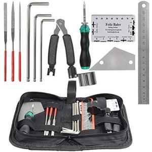 TIMESETL Guitar Repairing Maintenance Tool Kit Includes Fret Rocker Leveling Tool String Organizer String Action Ruler Gauge Measuring Tool Hex Wrench Set Files for Guitar Ukulele Bass Mandolin Banjo