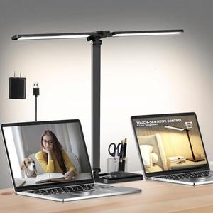 CHARYJOD Dimmable LED Desk Lamp with USB Charging Port Bright, 50 Lighting Modes Dual Swing Arm Architect Table Lamp Light Desk Lamp for Home Office Dorm Piano Nail