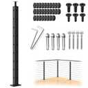 Cable Railing Adjustable Top Corner Post - Black Stainless Steel 36''x2''x2'' - Three Side 9 Hole With Protector Sleeves - Cable System for Deck Wood Concrete Angle Stair PA01-C (36'' Corner post)