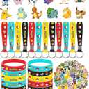 86PCS For Cute P.o.kemon Birthday Party decorations Set Included 12 Bracelets, 12 Acrylic Pins, 12 Keychains, 50 Stickers, for Boys and Girls Cartoon Theme Party