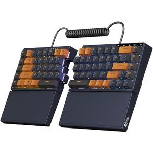 RK ROYAL KLUDGE RKS70 Ergonomic Split Keyboard, Wireless Gaming Keyboard with Bluetooth/2.4G/Wired, 75% RGB Hot Swappable Mechanical Keyboards Fixed Wrist Rest for Win/Mac, Black