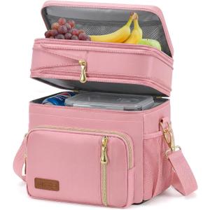 MIYCOO Lunch Bag & Lunch Box for Women Men Double Deck - Leakproof Insulated Soft Large Adult Lunch Cooler Bag for Work, Beach, Picnic, Camping, Travel (Pink,15L)