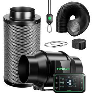 VIVOSUN Smart Air Filtration PRO G6 Kit 6", AeroZesh G6 Inline Duct Fan w/GrowHub E42A Temp. Humidity WiFi-Controller, Carbon Filter & Ducting, Cooling & Ventilation System for Grow Tent, Hydroponics (Black+green Blades)