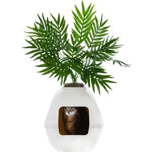Good Pet Stuff Hidden Litter Box Planter, Decorative Cat Litter Enclosure with Carbon Filter, Artificial Plant, Easy Clean, Indoor Design, Courtyard Square Style, Base Kit, White Birch