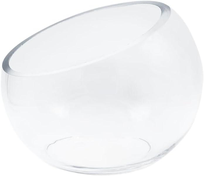 WGVI Slant Cut Bowl Glass Vase, Width 5.5", Height 4.5", Clear Terrarium, Candy Dish, Fruit Jar, Floral Container for Wedding Party Event, Home Office Decor, 1 Piece