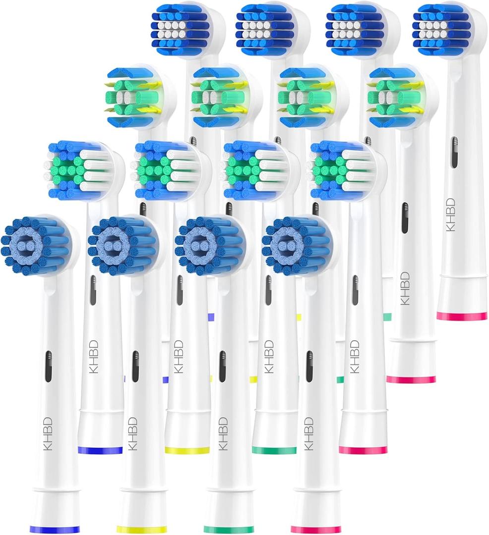 16 Pack Replacement Heads for Oral B Braun- Includes 4 Sensitive Brush, 4 Precision Brush, 4 Deep Cleaning, 4 Floss Cleaning Toothbrush Heads (White)