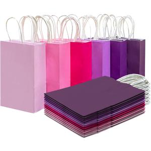 qiqee 30PCS Medium Gift Bag with Handles Bulk 11"x5"x8" Gift Bags 6 Different Pink  Purple Color Bags Multiple Uses (Medium Size)