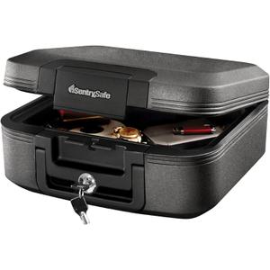 SentrySafe Dark Gray Fireproof and Waterproof Safe with Key Lock, Chest Lock Box with Carrying Handle for Travel, 0.28 Cubic Feet, 6.6 x 15.4 x 14.3 Inches, CFW20201