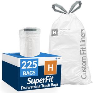 Reli. SuperFit Code H (225 Count) | Compatible with Simplehuman Code H | Custom Fit Liners | Drawstring Trash Bags | 30-35 Liter / 8-9 Gallon | White | Roll Pack