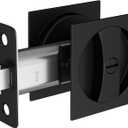 goldenwarm Matte Black Pocket Door Lock, Zinc Alloy Black Pocket Door Hardware(2-3/8" Backset), Pocket Door Handles Square Pocket Door Locks for Bathroom for Closet Door Lock- 1 Pack