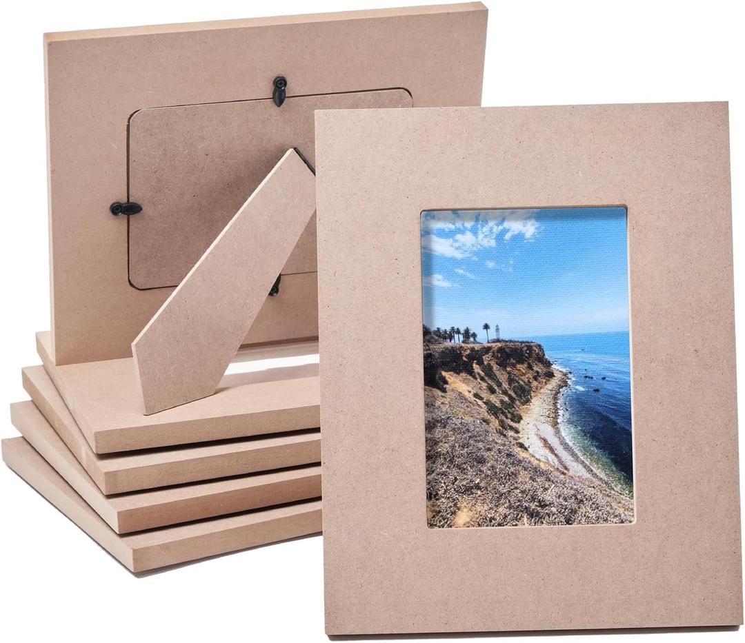 Juvale Unfinished Wooden Picture Frames, DIY Wood Frame for Desk Table Top, Home, Office, All Occasions Decoration, DIY Craft Projects, Holds 4 x 6 Photo (9.5x7.5x0.5 Inch) 6-Pack