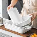 MALACASA Casserole Dishes for Oven, Porcelain Baking Dishes, Ceramic Bakeware Sets of 4, Rectangular Lasagna Pans Deep with Handles for Baking Cake Kitchen, White (9.4"/11.1"/12.2"/14.7"), Series