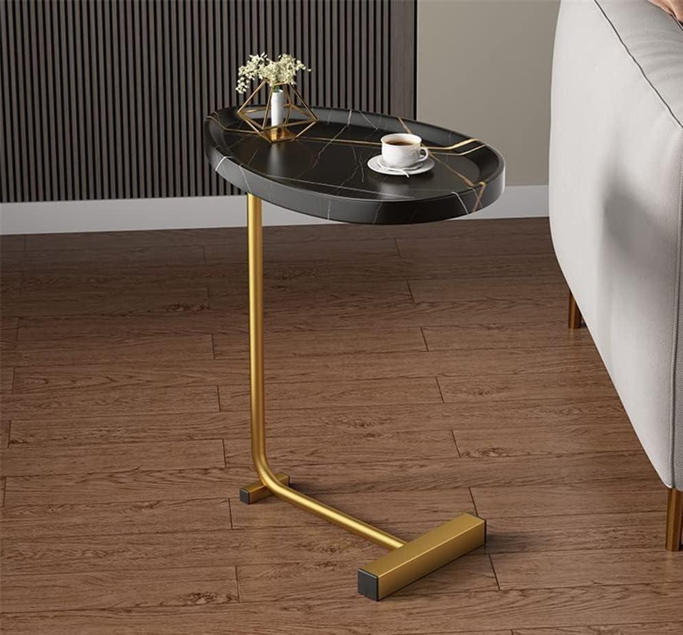 WANLIAN Small Side Table,23inch C Shaped End Table for Sofa and Bed, TV Tray Table with Metal Frame for Couch, Living Room, Bedroom (Black+Gold)