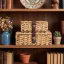 Novabright 2 Pcs Seagrass Storage Basket Box with Lid Decorative Box Storage Basket with Lid Rectangular Woven Shelf Baskets Bins for Coffee Table, Home Decor Organize Snack Toys(small+large)