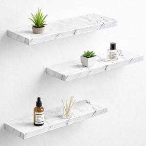 Pinkunn 3 Pcs Faux Marble Floating Shelves Modern Wooden Floating Shelf Wall Mount Organizer Decor for Home Bathroom Kitchen Storage and Display(White)