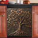 Copper Tree of Life Dishwasher Magnet Cover Kitchen Decorative, 3D Relief Tree of Life Magnet Refrigerator Panel Decal, Dishwasher Sticker Easy to Trim - 23" x 26" Magnetic
