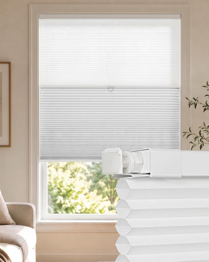 LazBlinds No Drill Cordless Day Night Cellular Shades, 32" W x 64" H, White