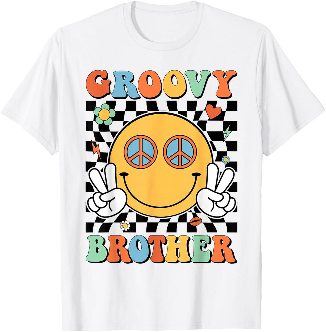 Groovy Brother Matching Family 70s 80s Retro Hippie Costume T-Shirt (White) S
