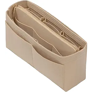 DailyPlus Purse Organizer Insert with Zipper Felt Bag Organizer Handbag Organizer Insert Bag in Bag Organizer with Key Chain for Tote Purse Bag  Slender-Medium
