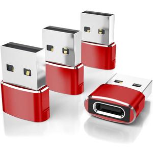 Elebase USB to USB C Adapter 4Pack,Type C Female to A Male Cable Converter for Apple Watch Ultra iWatch 10 7 8 SE,iPhone 16 15 14 Pro Max Plus, Airpods 4th, iPad 8th 9th 10th Air 5th Mini 6th Generation (Red)