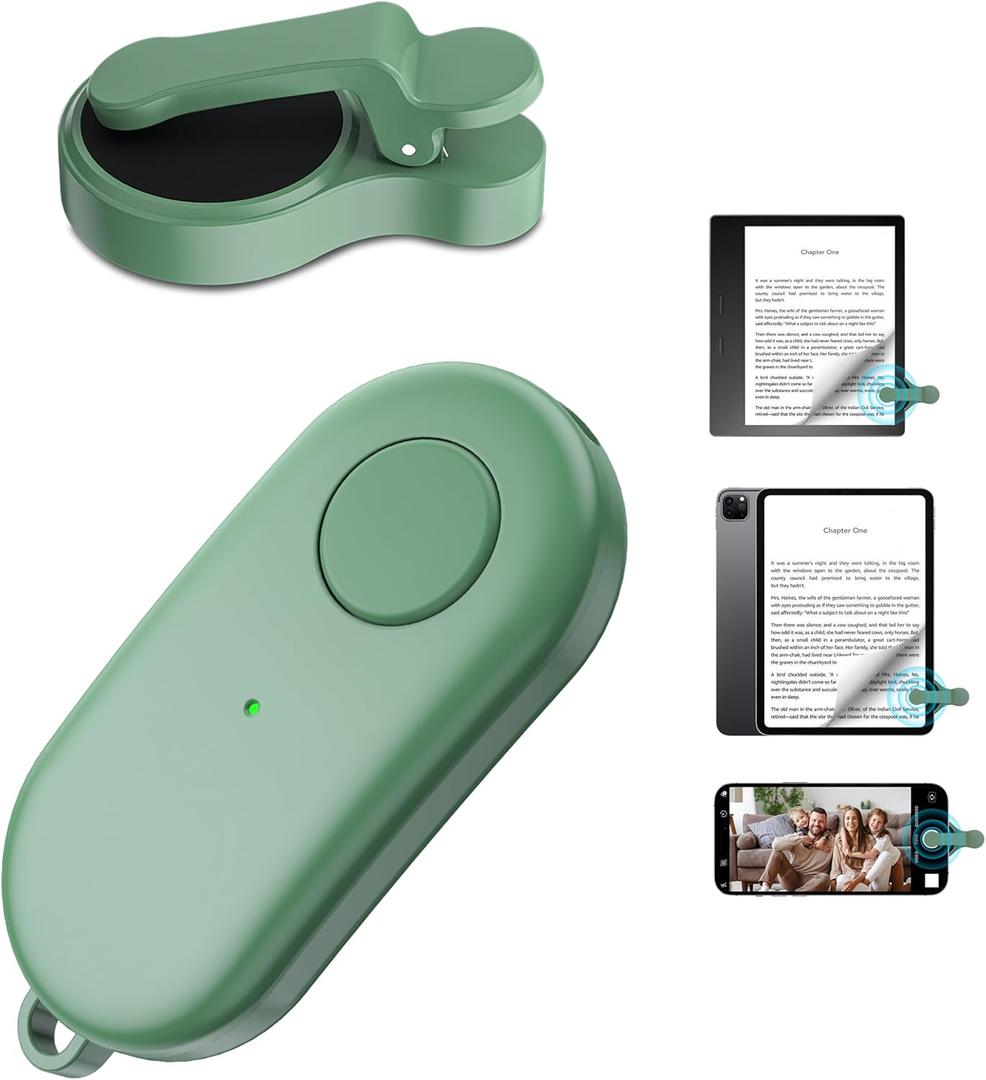 Remote Control Page Turner for Kindle Paperwhite Oasis Kobo eReaders, Kindle Clicker Page Turner Accessories for iPhone, iPad, Android Tablets Reading Novels, Camera Video Record&Shutter Selfie (Green)