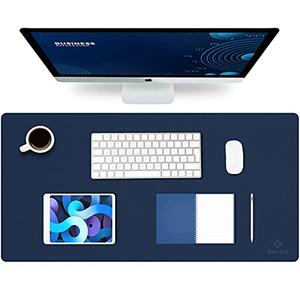 K KNODEL Large Office Leather Desk Mat, Mouse and Keyboard Pad, Computer and Laptop Mat, Desktop Protector and Cover, Writing Pad and Blotter (31.5"x15.7", Dark Blue)