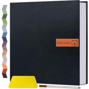 Popotop Large Photo Album Self Adhesive 4x6 5x7 8x10 Scrapbook Album DIY Picture Book,Gifts for Mom,Family Baby and Wedding,with Metal Pen and Plastic Board (Black)