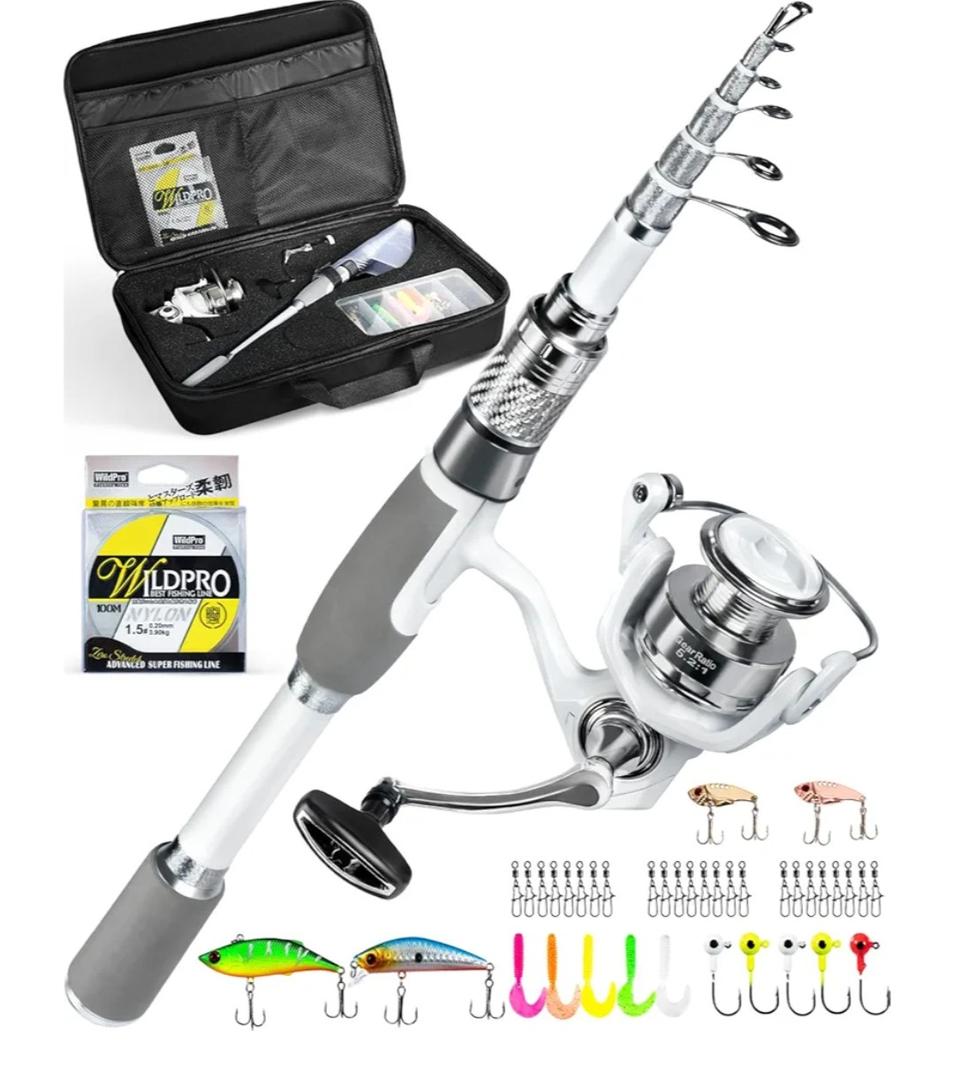 Ghosthorn Fishing Rod and Reel Combo Carbon Fiber Telescopic Fishing Pole Carrier Bag Portable Kit Saltwater Freshwater