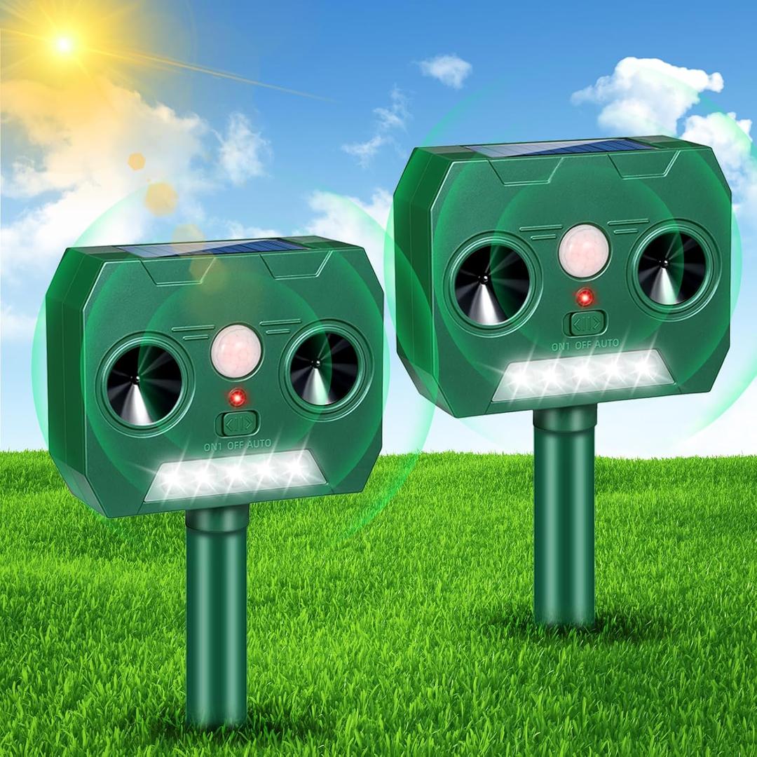 2025 Solar Ultrasonic Animal Repellent, Cat Repellent Outdoor, Deer Repeller Squirrel Deterrent with Motion Detection Suitable for Dog Rabbit Raccoon Coyote, Skunk Repellent for Yard(2Pack)
