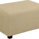 Easy-Going Stretch Ottoman Cover Folding Storage Stool Furniture Protector Soft Rectangle slipcover with Elastic Bottom(Ottoman Small,Beige)