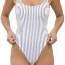 KRLAGAPAS Women's Sexy One Piece Bathing Suit Swimsuit High Cut Leg Cheeky Coverage, Adjustable Thin Strap, Size M