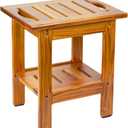Utoplike Teak Shower Stool, Compact Shower Bench with Shelf & Handle, Foot Rest for Shaving Legs, 2-Tier Small Wooden Bath Seat with Non-Slip Feet for Bathroom, Bathtub, or Outdoor Use