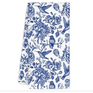 Blue and White Chinoiserie Floral Bird Tea Hand Dish Towels for Kitchen Bathroom, Chinoiserie Decor, Blue Tea Hand Dish Kitchen Towels, 16x24 (China1)