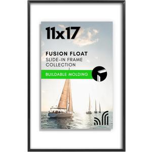 Americanflat 11x17 Floating Picture Frame with Shatter-Resistant Glass - Fits 11x14 Photos or Smaller - Slide-In Photo Frame - Fusion Float Collection - Floating Frames for Wall Display - Black