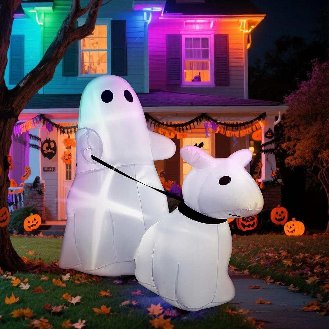 Leyndo 5 ft Halloween Inflatables Walking Ghost Dog Outdoor Decoration Halloween Blow up Yard Decorations with Built-in LED Lights for Garden Lawn Patio Holiday Party Decor