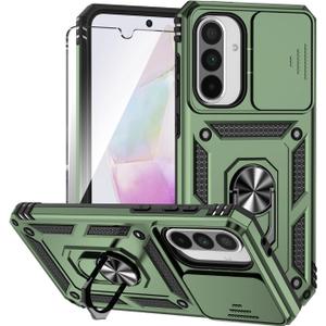 for Galaxy A36 5G Phone Case with Slide Camera Cover HD Screen Protector [Military Grade 16ft. Drop Tested] Magnetic Ring Kickstand Protective Phone Case for Samsung A36 5G (Olive Green)
