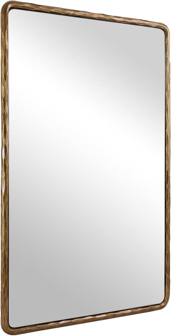 ANDY STAR Hand-Forged Gold Bathroom Mirrors for Wall, 30x40 Inch Vintage Solid Steel Metal Frame Bathroom Vanity Mirror, Antique Rounded Rectangle Wall Mirror, Hangs Horizontally or Vertically