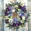 24-Inch Colorful Flower Wreath for Front Door Hydrangeas, Lavender Wreath, Spring Summer Artificial Wild Flower Greenery Leaves for All Seasons Farmhouse Home Wall Indoor Outdoor Window Decor