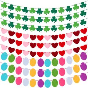 Geyoga Valentines Day Decorations, 9 Pcs Felt Heart Garland St. Patrick's Day Shamrock Garland Easter Egg Banner Decorations for Home, Mantel, Wall, Office