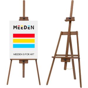 MEEDEN Art Easel Stand for Painting: Solid Beech Wooden Easel Holds Canvas up to 43" for Adult Studio - Adjustable Artist Painting Easel for Wedding Sign Poster Display - Walnut, 24x24x61 inches