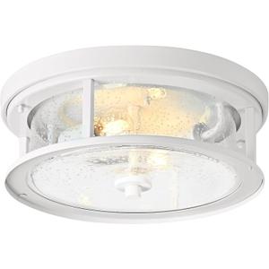 White Flush Mount Ceiling Light Fixture, 2-Light with Seeded Glass White Ceiling Light Fixture for Bedroom, Indoor Outdoor Ceiling Lights for Porch Hallway Kitchen