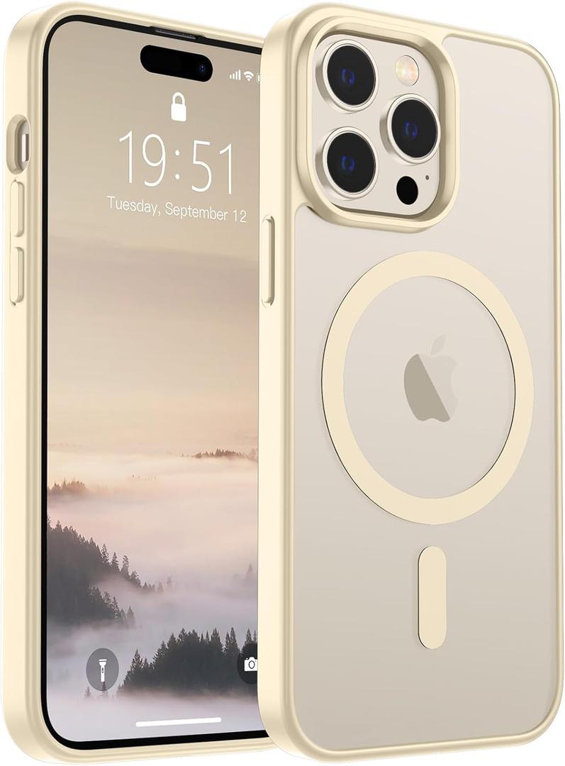 SUPFINE Magnetic for iPhone 14 Pro Case (Compatible with MagSafe) (Military Grade Drop Protection) Slim Translucent Matte Shockproof with Anti-Fingerprint Phone Case,Antique White