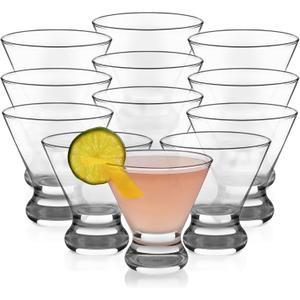 Libbey Cosmopolitan Stemless Martini Glasses Set Of 12, Dishwasher Safe Holiday Martini Glass, Lightweight Cocktail Glass Set for Wedding Party, 8.3 Ounces