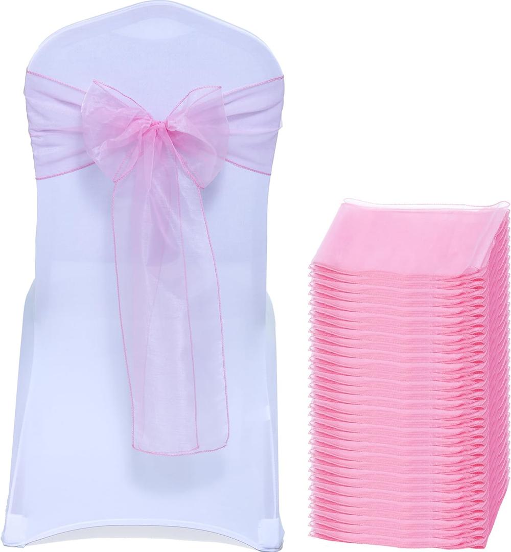 MDS® Pack of 50 Organza Chair Sashes for Wedding Decoration, Reusable Sheer Chair Bows for Banquet Chair Cover, Reception, Bridal Shower, Baby Shower, Birthday Party & Special Events - Blush Pink