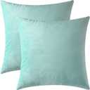 Mixhug Set of 2 Cozy Velvet Square Decorative Throw Pillow Covers for Couch and Bed, Turquoise, 18 x 18 Inches