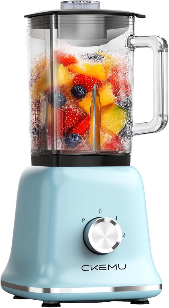 Professional Blender For Smoothies, 58 Oz Glass Jar, Glass Blender Including Puree & Crush Ice Functions, 750 Watts (Blue)