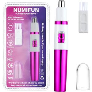 NUMIFUN Ear and Nose Hair Trimmer for Women Nose Hair Clipper Professional Painless Noses Trimmer Ladies Eyebrow and Facial Hair Trimmer Battery-Operated, Waterproof Dual Edge Blades for Easy Cleansing (Purple)