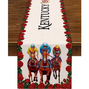 Nepnuser Kentucky Table Runner Run for The Roses Horse Racing Party Decoration Home Kitchen Dining Room Decor 108 Inches Long