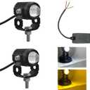 2PCS Motorcycle LED Driving Fog Lights, Dual Color LED Projector Light Driving Spotlights with Mount Bracket & Wire, 60W Ultra Bright Auxiliary Light for Motorcycle Car Truck